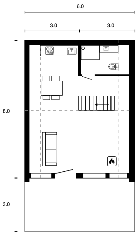 Смотреть планировку модульного дома a-frame 1 этаж