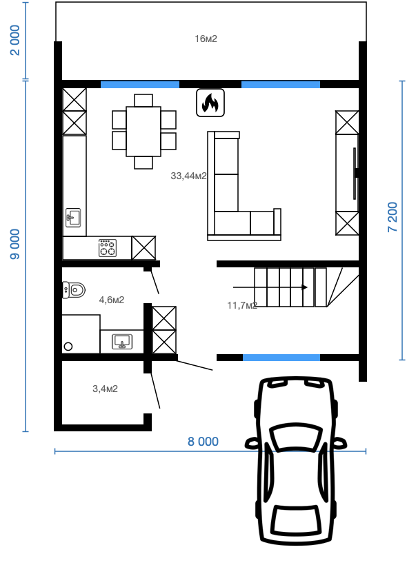 Смотреть планировку модульного дома boston 1 этаж
