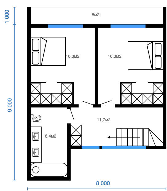 Смотреть планировку модульного дома boston 2 этаж
